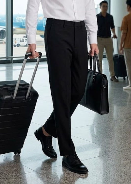 Quần Tây Sợi Rayon Mướt Da EasyCare™ Lâu Nhăn, Đai Hông Nới Rộng Không Cần Thắt Lưng The CEO 015 Màu Đen Dáng Ôm Vừa F2