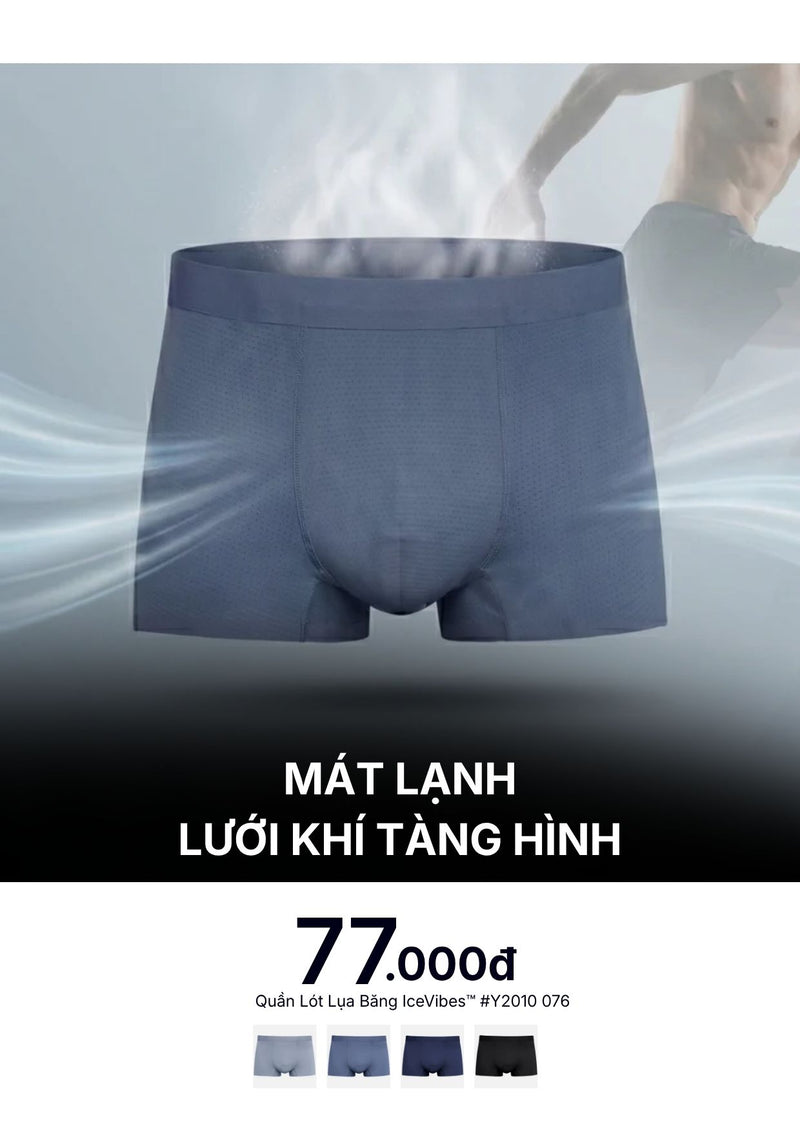 Quần Lót Lụa Băng IceVibes™ Mát Lạnh Lưới Khí Tàng Hình #Y2010 076 Màu Xám Boxer Ngắn