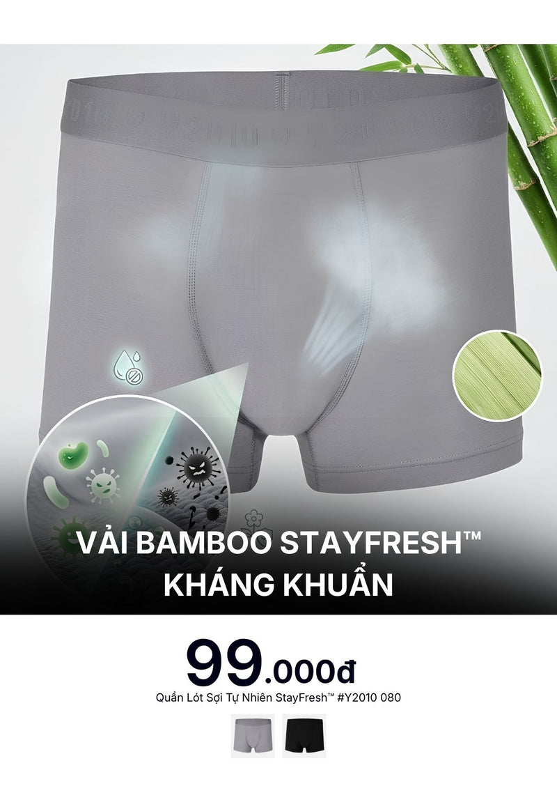 Quần Lót Sợi Tự Nhiên StayFresh™ Bambo Kháng Khuẩn #Y2010 080 Màu Xám Đậm Boxer Ngắn