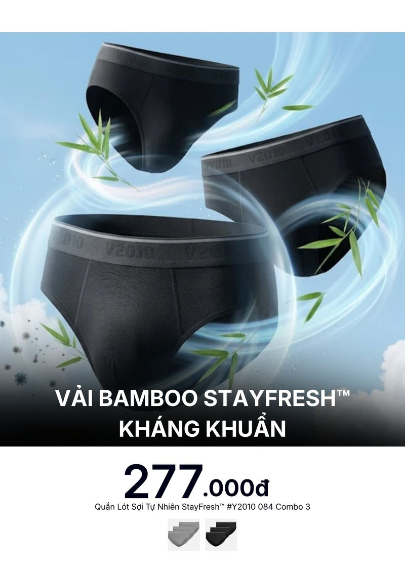 Combo 3 Quần Lót Sợi Tự Nhiên StayFresh™ Bambo Kháng Khuẩn #Y2010 084 Màu Đen Tam Giác