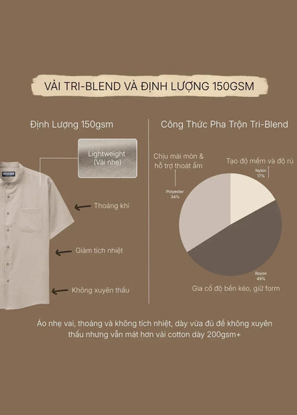 Áo Sơ Mi Tay Ngắn Cổ Trụ Mát Như Vải Đũi AirDry™ Thoáng Mồ Hôi Seventy Seven 024 Màu Xám Dáng Vừa Vặn F3