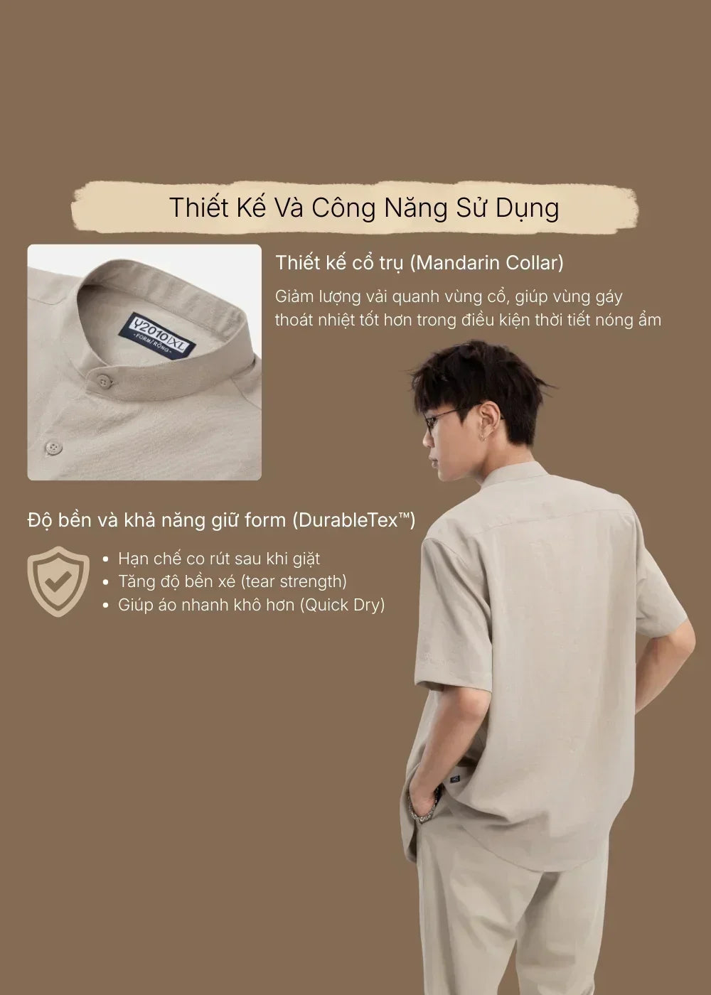 Áo Sơ Mi Tay Ngắn Cổ Trụ Mát Như Vải Đũi AirDry™ Thoáng Mồ Hôi Seventy Seven 024 Màu Xám Dáng Vừa Vặn F3