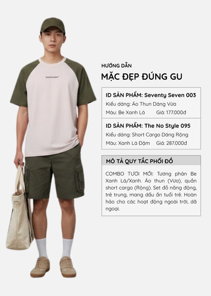 Áo Thun Raglan Phối Màu Seventy Seven 003 Be Xanh Lá