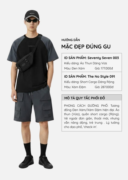 Áo Thun Raglan Phối Màu Seventy Seven 003 Đen Xám