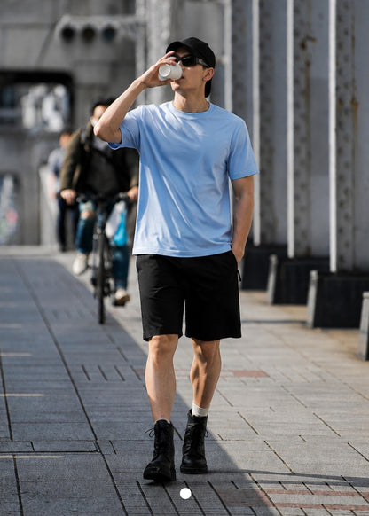 Áo Thun FlexFit™ Viền Vai Phối Màu Seventy Seven 004 Trắng Màu Xanh Dương Nhạt Dáng Ôm Vừa F2