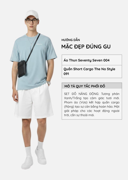 Áo Thun FlexFit™ Viền Vai Phối Màu Seventy Seven 004 Trắng Màu Xanh Dương Dáng Ôm Vừa F2