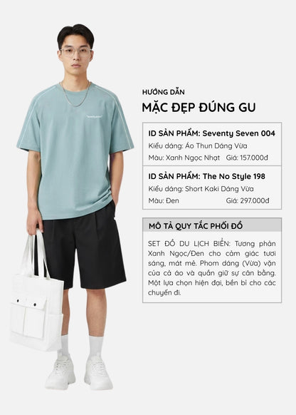 Áo Thun Cotton Line Art Co Giãn Seventy Seven 004 Xanh Ngọc Nhạt