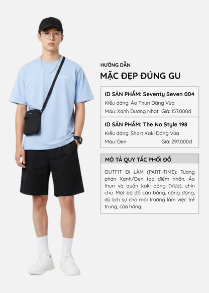 Áo Thun Cotton Line Art Co Giãn Seventy Seven 004 Xanh Dương Nhạt