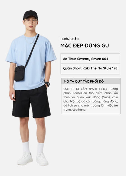 Áo Thun FlexFit™ Viền Vai Phối Màu Seventy Seven 004 Trắng Màu Xanh Dương Nhạt Dáng Ôm Vừa F2