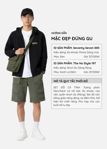Quần Đùi Dù RainShield™ Trượt Nước Lưng Phối Thun Co Giãn The No Style 197 Màu Xanh Lá Đậm Dáng Rộng Rãi F4
