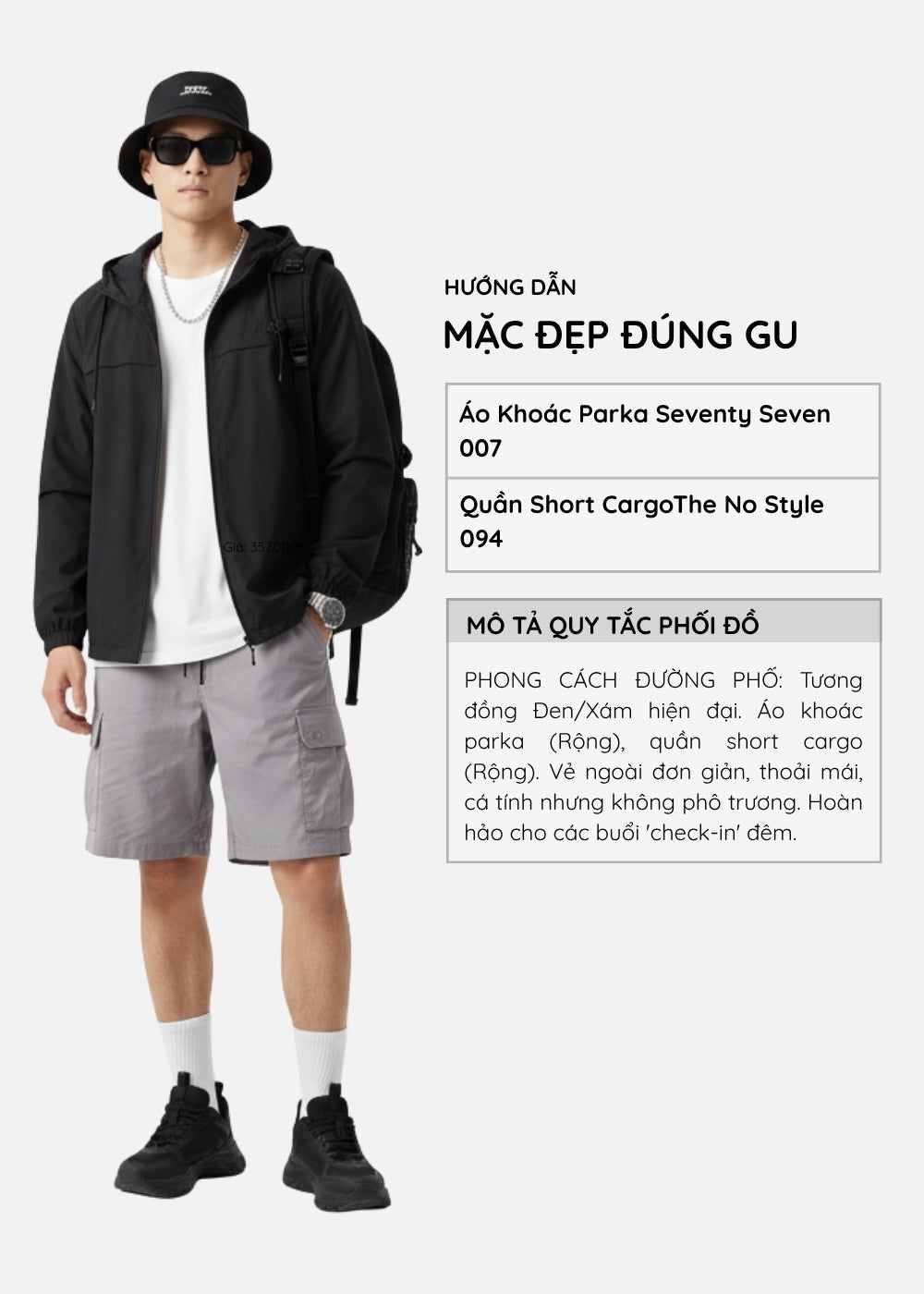 Áo Khoác Parka DurableTex™ Lai Áo Có Dây Rút Tùy 2 Kiểu Mặc Seventy Seven 007 Màu Đen Dáng Vừa Vặn F3