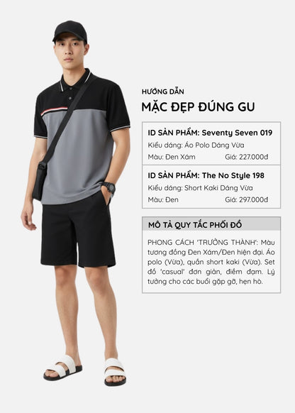 Áo Polo Phối Màu Pique Thoáng Mát Seventy Seven 019 Đen Xám