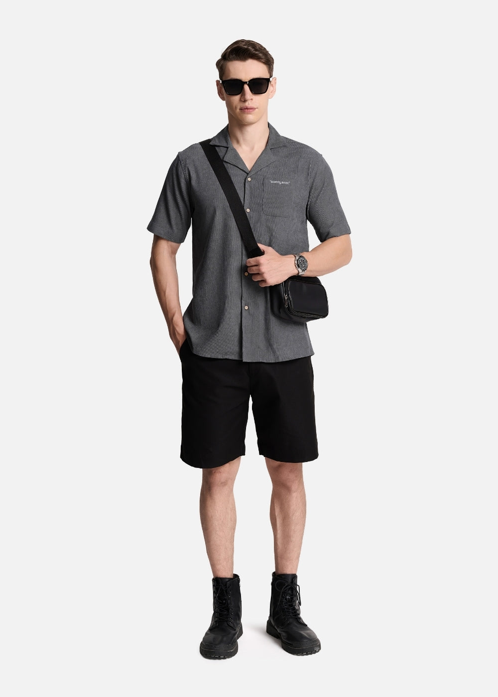 Áo Sơ Mi Cuban Corduroy Ít Nhăn Seventy Seven 023 Xám Đậm