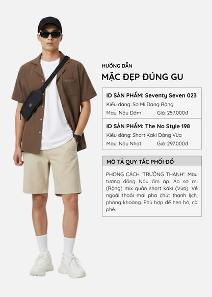 Áo Sơ Mi Cuban Corduroy Ít Nhăn Seventy Seven 023 Nâu Đậm