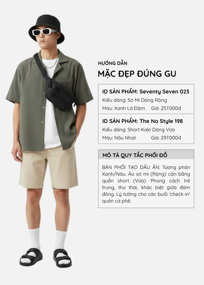 Áo Sơ Mi Cuban Corduroy Ít Nhăn Seventy Seven 023 Xanh Lá Đậm