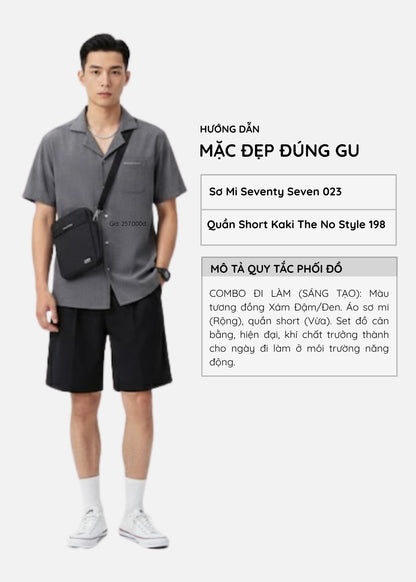 Áo Sơ Mi Tay Ngắn Vải Nhung Tăm DurableTex™ Mềm Mịn Đứng Dáng Seventy Seven 023 Màu Xám Đậm Dáng Vừa Vặn F3