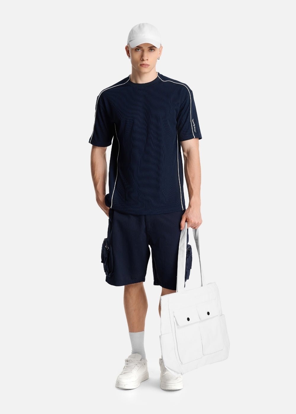 Áo Thun Tay Ngắn Waffle Co Giãn Seventy Seven 044 Xanh Dương Đậm