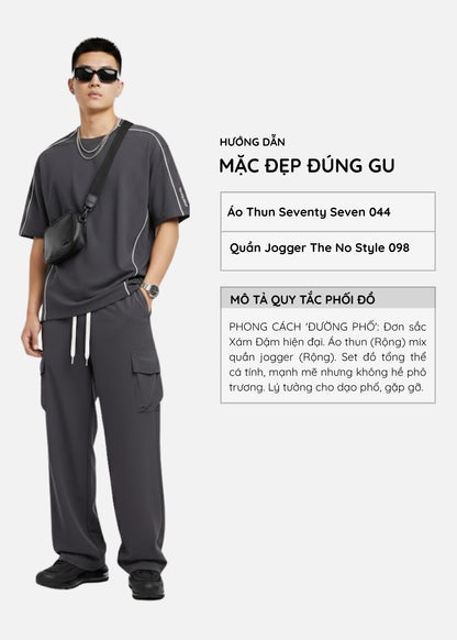 Áo Thun Vải Gân DurableTex™ Chắc Chắn Mặc Cực Bền Seventy Seven 044 Màu Xám Đậm Dáng Rộng Rãi F4