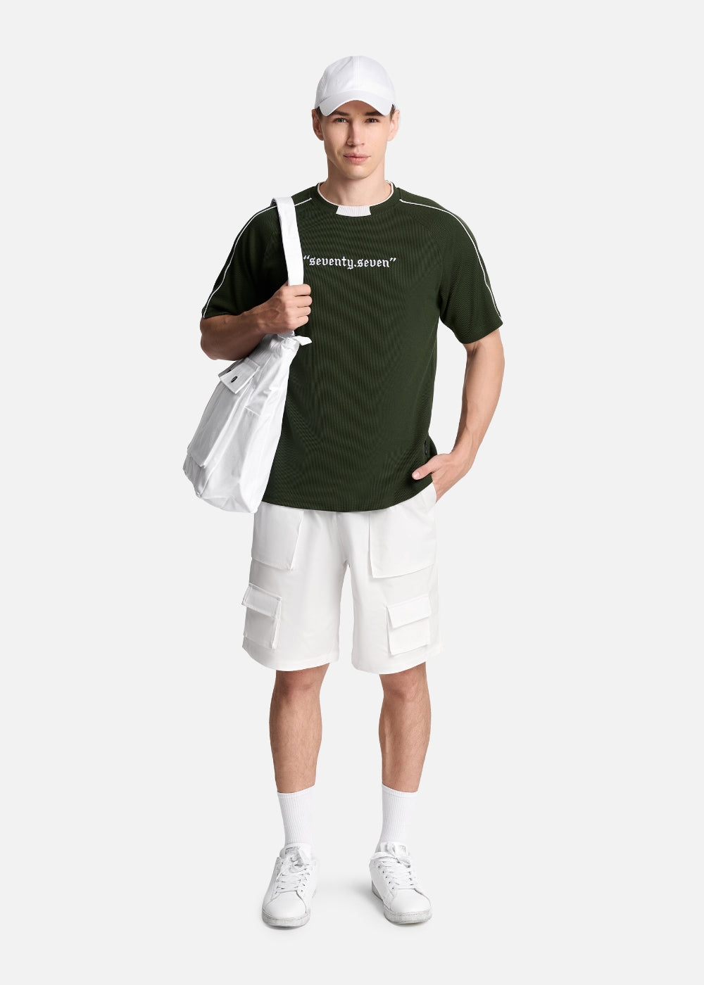 Áo Thun Tay Ngắn Vải Ribbing Co Giãn Seventy Seven 045 Xanh Lá Đậm