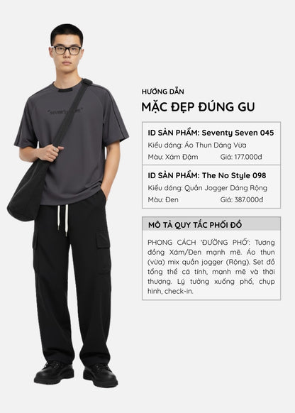 Áo Thun Tay Ngắn Vải Ribbing Co Giãn Seventy Seven 045 Xám Đậm