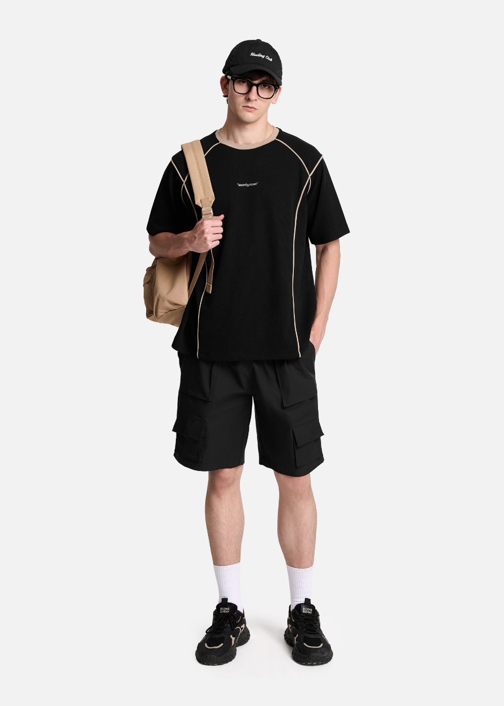 Áo Thun Waffle Line Art Co Giãn Seventy Seven 046 Đen