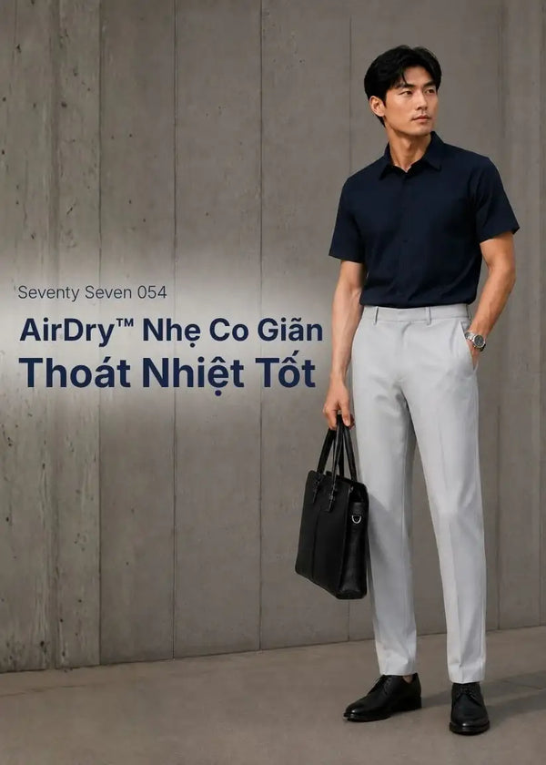 Sơ Mi Tay Ngắn AirDry™ Nhẹ Co Giãn Thoát Nhiệt Tốt Seventy Seven 054 Màu Xanh Dương Đậm Dáng Vừa Vặn F3