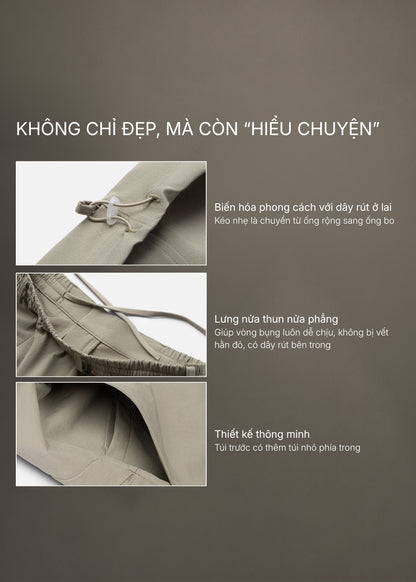Quần Easy Pant Loose Fit AirDry™ Vải Mỏng Nhẹ Thoáng Mát The No Style 227 Màu Xám Dáng Rộng Rãi F4