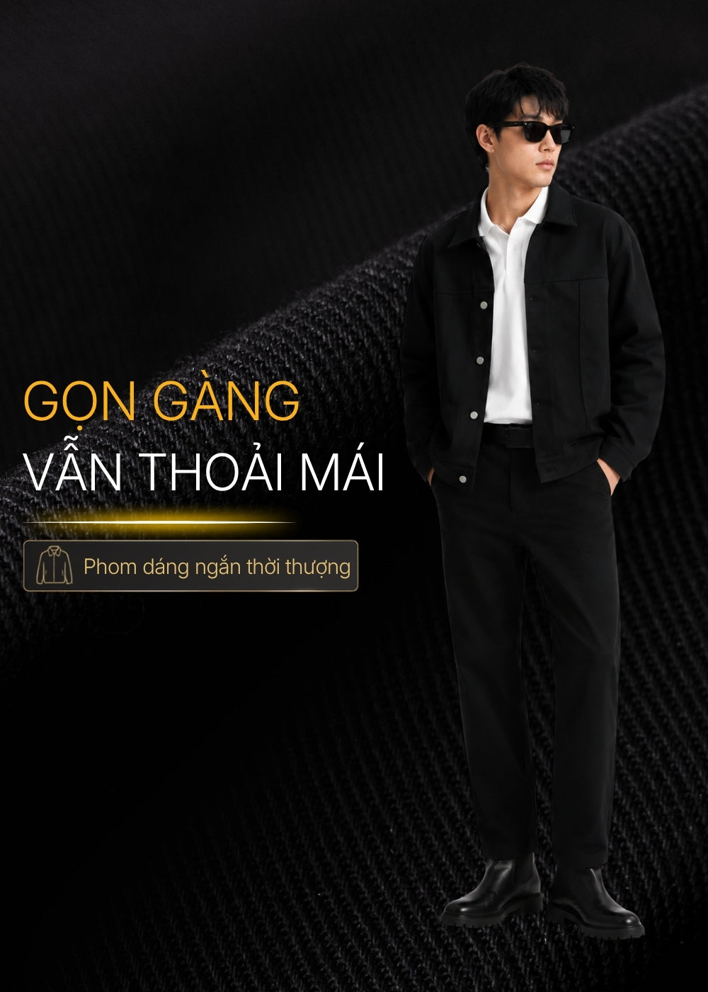 Áo Khoác Jean ColorLock™ Giữ Màu Đen Sâu Lâu Bạc Màu Tek Black Jean 003 Màu Đen Dáng Vừa Vặn F3
