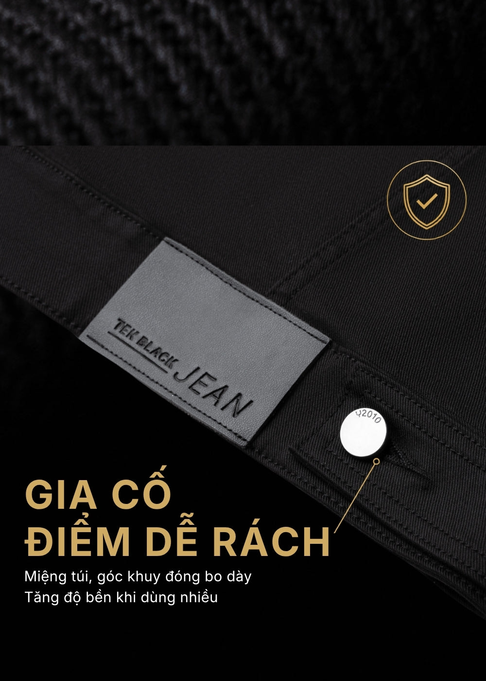 Áo Khoác Jean ColorLock™ Giữ Màu Đen Sâu Lâu Bạc Màu Tek Black Jean 003 Màu Đen Dáng Vừa Vặn F3