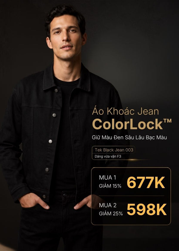 Áo Khoác Jean ColorLock™ Giữ Màu Đen Sâu Lâu Bạc Màu Tek Black Jean 003 Màu Đen Dáng Vừa Vặn F3