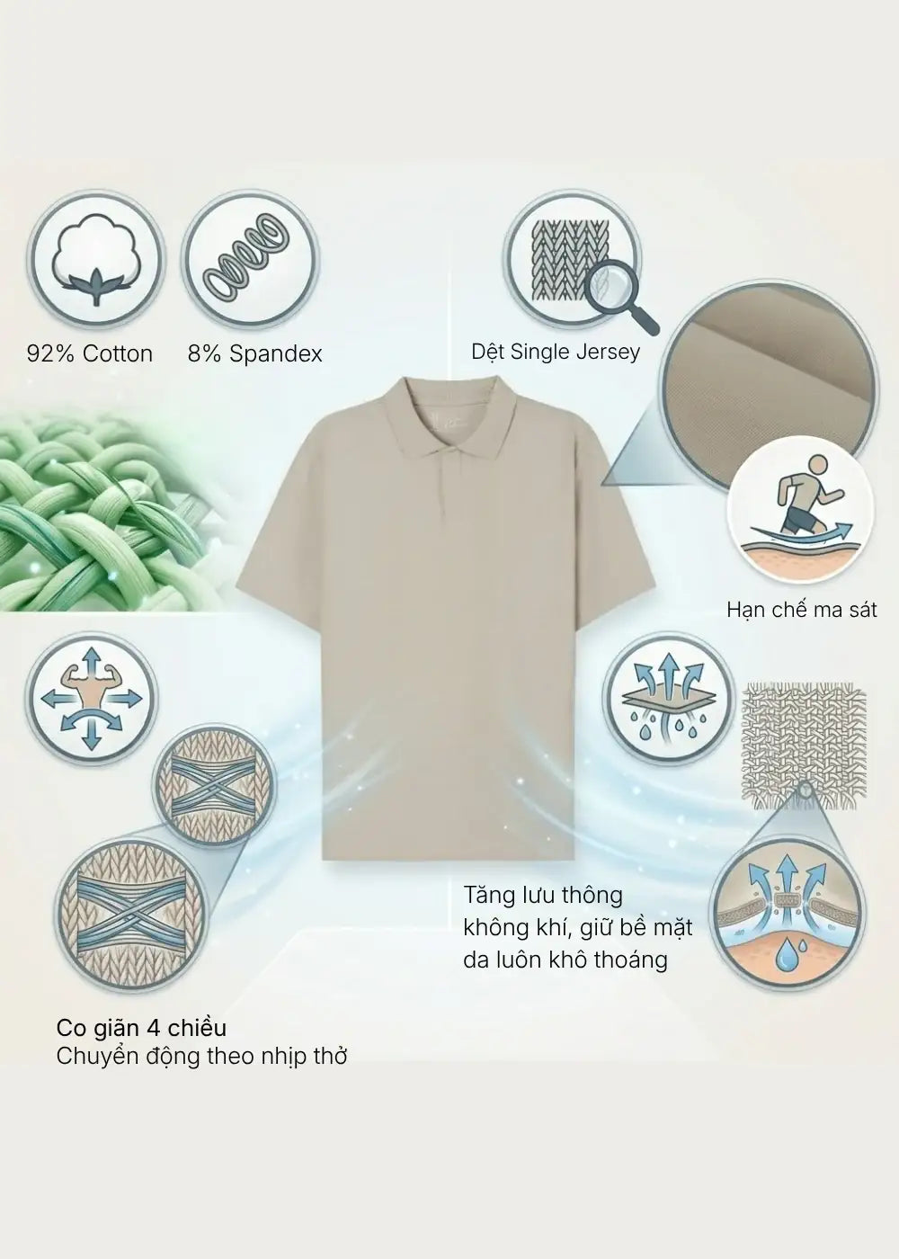 Áo Thun Cổ Polo IceVibes™ Vải Làm Mát The CEO 001 Màu Xám Dáng Vừa Vặn F3