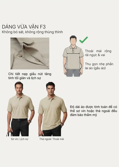 Áo Thun Cổ Polo IceVibes™ Vải Làm Mát The CEO 001 Màu Xám Dáng Vừa Vặn F3