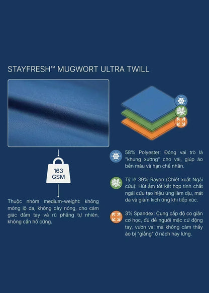 Áo Sơ Mi Tay Dài StayFresh™ Kháng Khuẩn Vải Sợi Ngải Cứu The CEO 002 Xanh Dương Nhạt