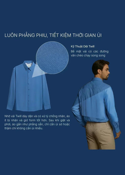 Áo Sơ Mi Tay Dài StayFresh™ Kháng Khuẩn Vải Sợi Ngải Cứu The CEO 002 Xanh Dương Nhạt