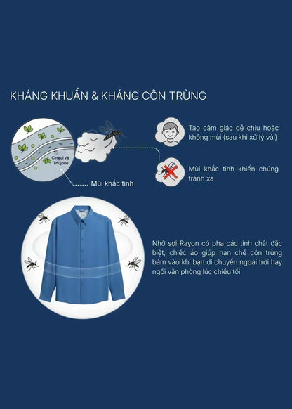 Áo Sơ Mi Tay Dài StayFresh™ Kháng Khuẩn Vải Sợi Ngải Cứu The CEO 002 Xanh Dương Nhạt