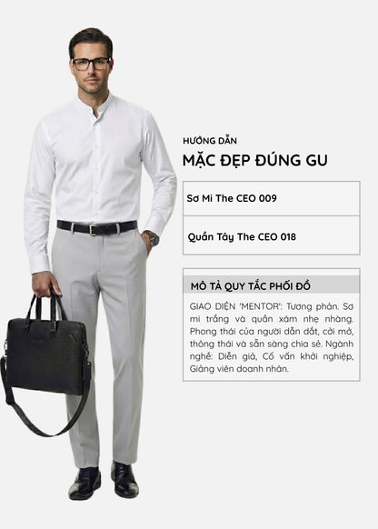 Áo Sơ Mi Tay Dài Sợi Tre Dệt Xước Tự Nhiên StayFresh™ Mặc Nhẹ Tênh Khử Mùi The CEO 009 Màu Trắng Dáng Ôm Vừa F2