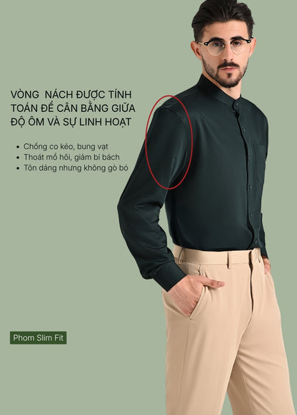 Áo Sơ Mi Tay Dài Sợi Tre Dệt Xước Tự Nhiên StayFresh™ Mặc Nhẹ Tênh Khử Mùi The CEO 009 Màu Trắng Dáng Ôm Vừa F2