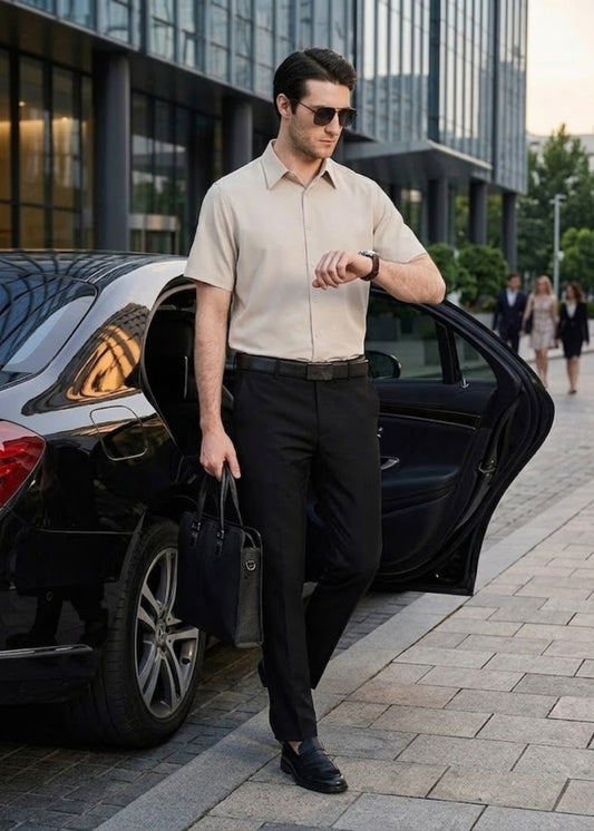 Áo Sơ Mi Tay Ngắn Sợi Ngải Cứu StayFresh™ Thoát Ẩm Nhanh Khử Mùi Tốt The CEO 024 Màu Be Dáng Vừa Vặn F3