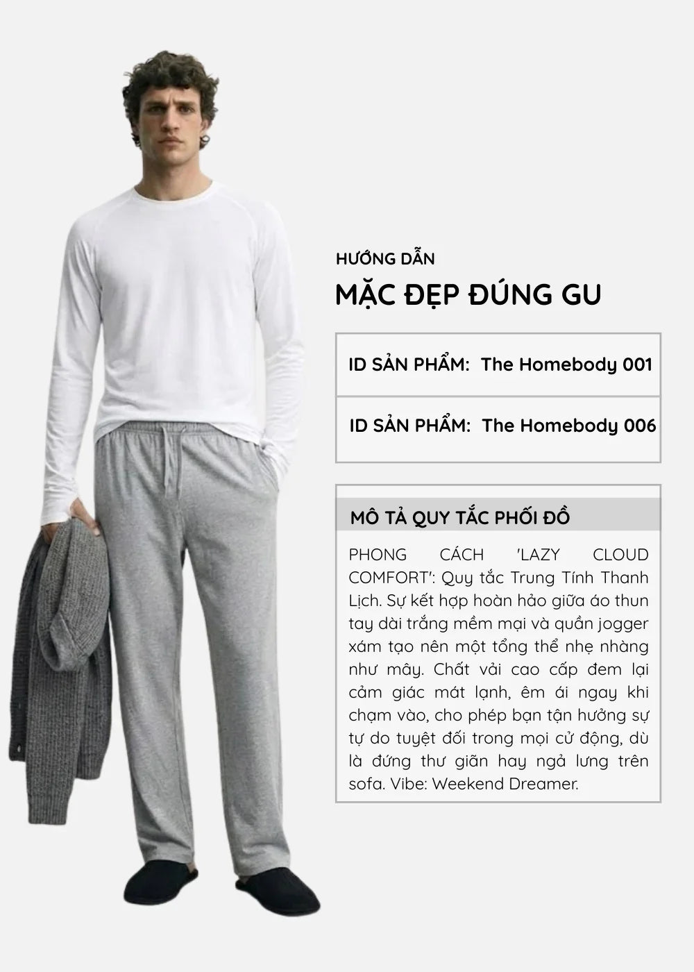 Áo Thun Tay Dài CloudTouch™ Siêu Mềm Mịn Tay Xỏ Ngón The Homebody 001 Trắng