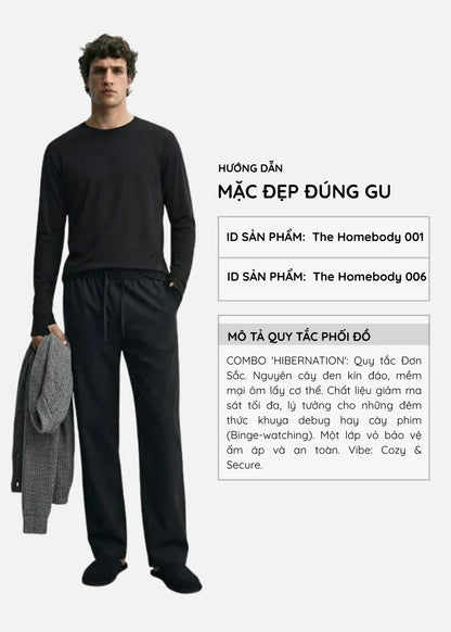 Áo Thun Tay Dài CloudTouch™ Siêu Mềm Mịn Tay Xỏ Ngón The Homebody 001 Đen