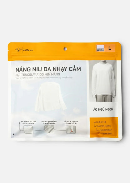 Áo Thun Tay Dài CloudTouch™ Siêu Mềm Mịn Tay Xỏ Ngón The Homebody 001 Trắng