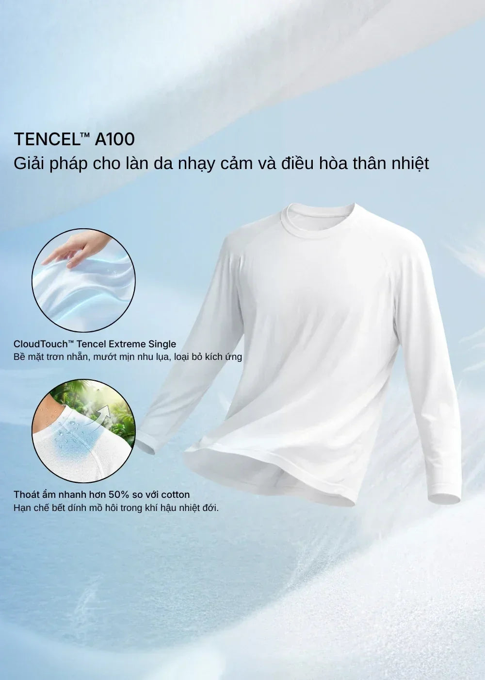 Áo Thun Tay Dài CloudTouch™ Siêu Mềm Mịn Tay Xỏ Ngón The Homebody 001 Trắng