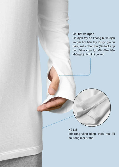 Áo Thun Tay Dài CloudTouch™ Siêu Mềm Mịn Tay Xỏ Ngón The Homebody 001 Trắng