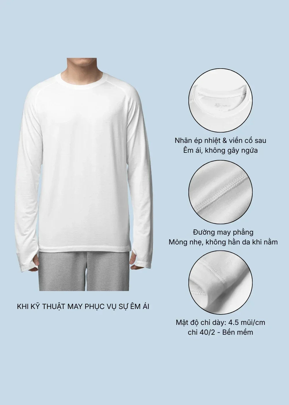 Áo Thun Tay Dài CloudTouch™ Siêu Mềm Mịn Tay Xỏ Ngón The Homebody 001 Trắng