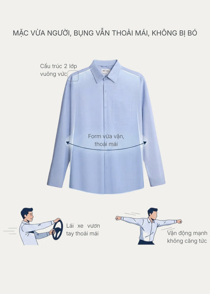 Áo Sơ Mi Tay Dài Công Sở AirDry™ Vải Sọc Siêu Nhẹ Thoáng The Minimalist 017 Màu Nâu Nhạt Dáng Vừa Vặn F3