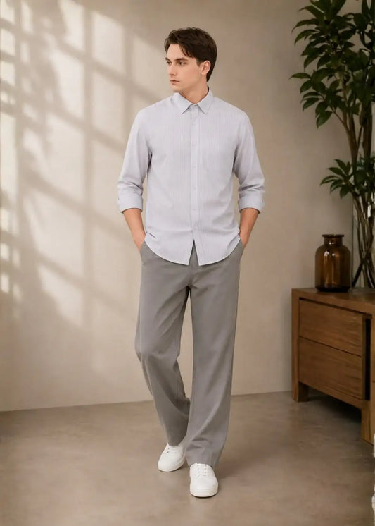 Áo Sơ Mi Tay Dài Công Sở AirDry™ Vải Sọc Siêu Nhẹ Thoáng The Minimalist 017 Màu Nâu Nhạt Dáng Vừa Vặn F3