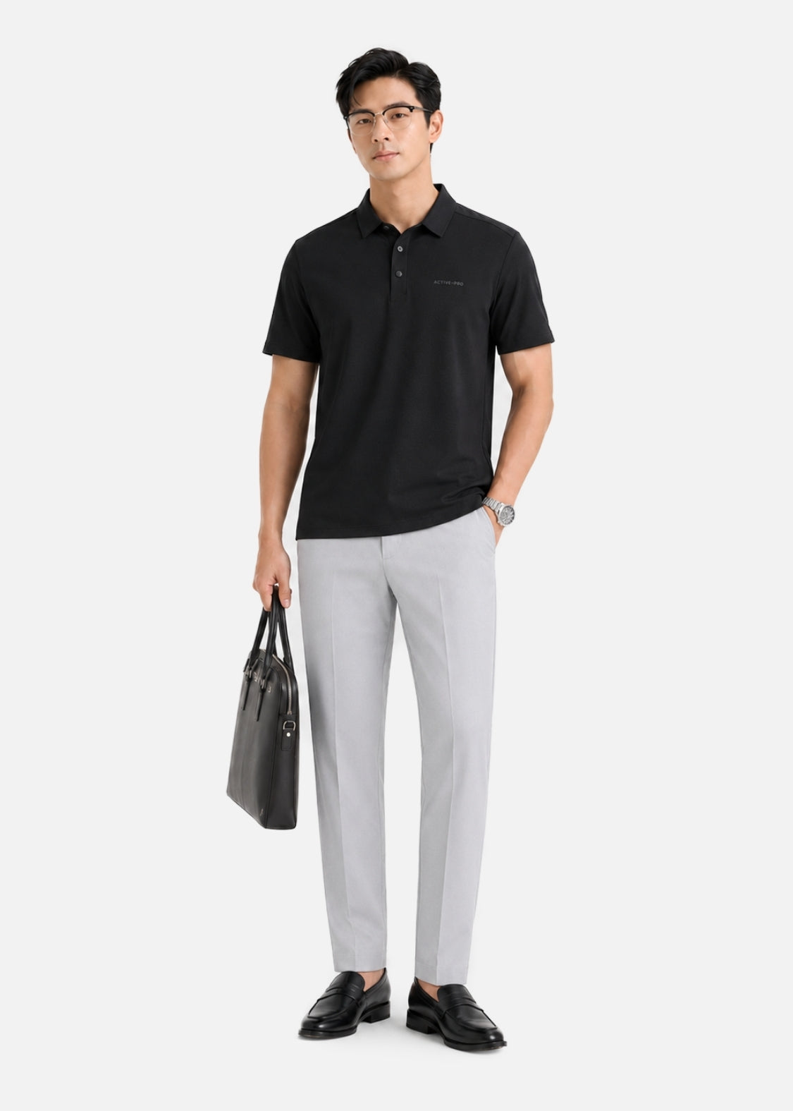 Áo Thun Cổ Polo FlexFit™ Vải Waffle Siêu Co Giãn The Minimalist 029 Màu Đen 99 Dáng Ôm Vừa F2