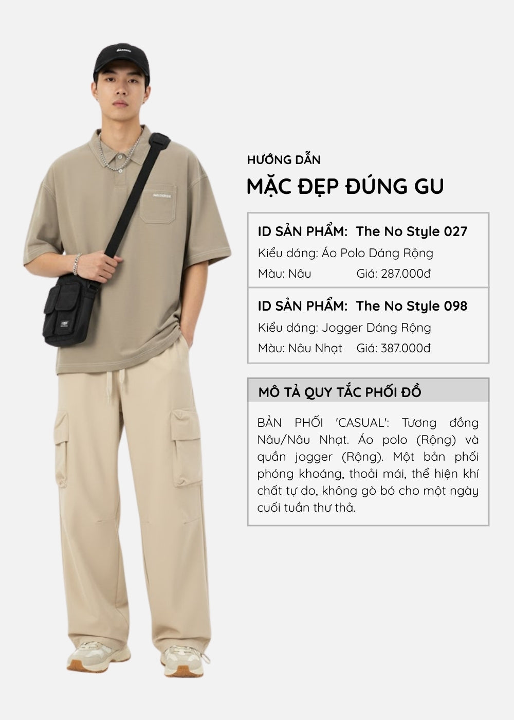Quần Dù Cargo Nhẹ Co Giãn The No Style 098 Nâu Nhạt