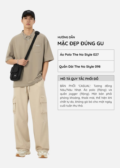 Áo Polo Cotton Co Giãn Thoải Mái FlexFit™ Điểm Nhấn Chỉ Nổi The No Style 027 Màu Nâu Dáng Rộng Rãi F4