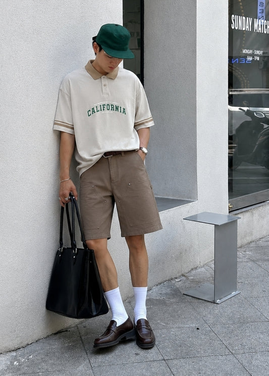 Áo Polo FlexFit™ Cổ Phối Màu "CALIFORNIA" The No Style 028 Màu Xám Nhạt Dáng Rộng Rãi F4